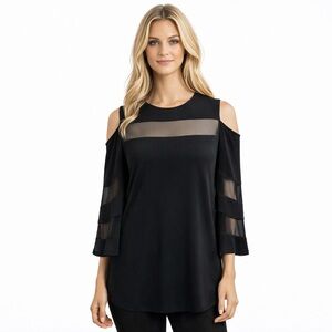 Frank Lyman Cold Shoulder Tunic Belle Sleeves Mesh Inserts Chic Designer Size 10